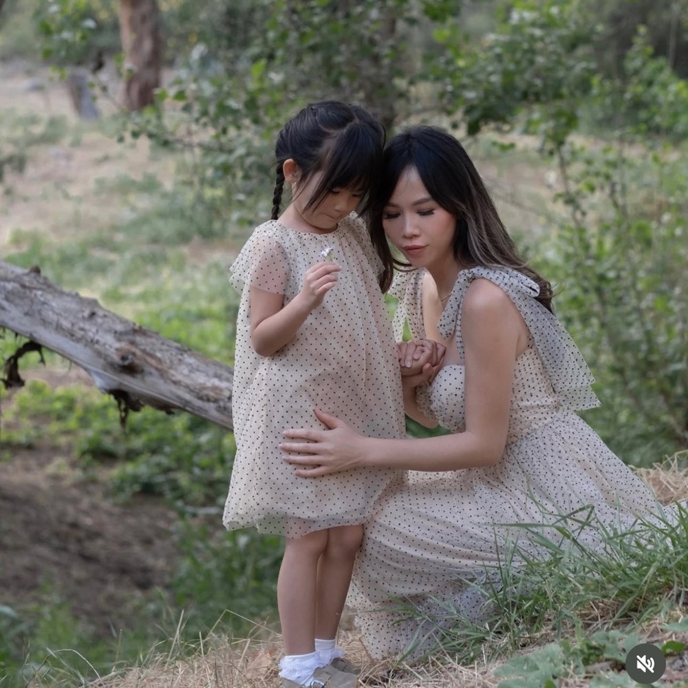 Matching Mama & Me Mini Nadia Tulle Polka Dot Dress Morning Lavender